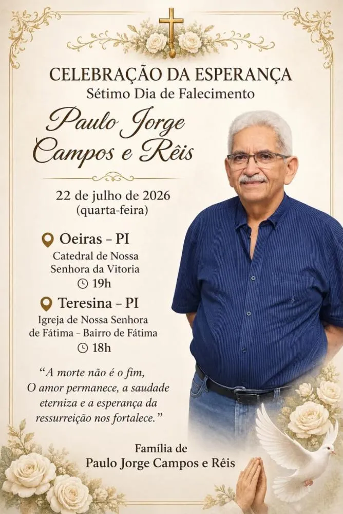 Família convida para a missa de sétimo dia em memória do farmacêutico Paulo Jorge Campos Reis — imagem 1