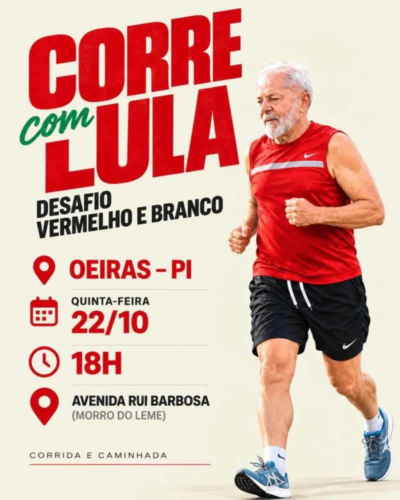 Oeiras recebe o “Corre com Lula — Desafio Vermelho e Branco” nesta quinta-feira (22) — imagem 1