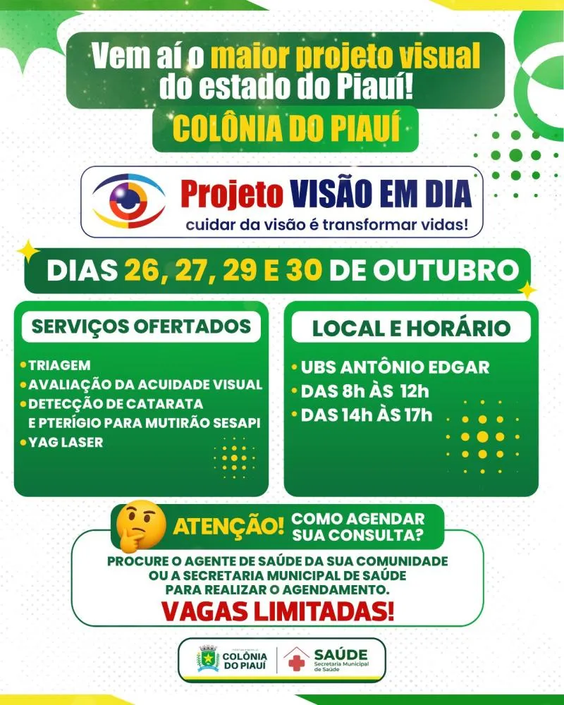 Colônia do Piauí recebe Projeto Visão em Dia com atendimentos nos dias 26, 27, 29 e 30 de outubro — imagem 1